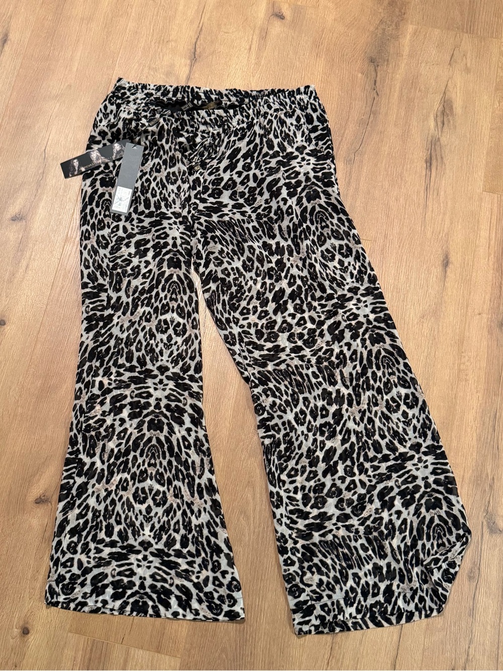Kardashian Kollection Leopard Print Wide-Leg Pants - Black & Cream